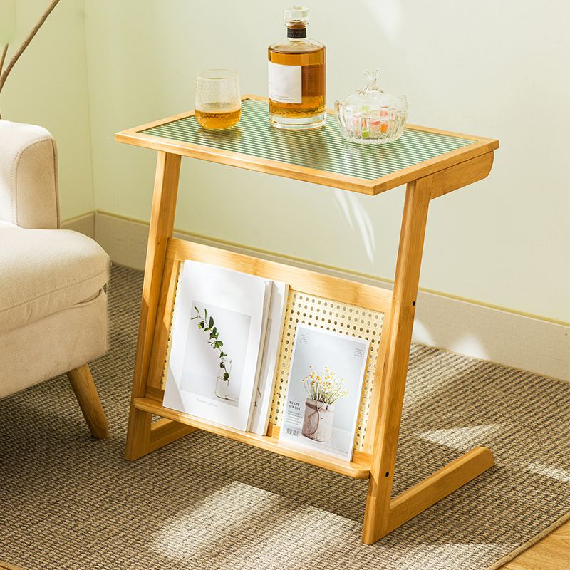 Rustic Abstract Side Table Rectangular Rattan Sofa Side Accent Table