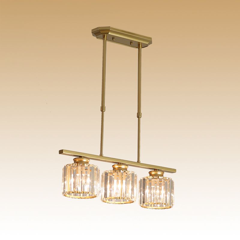 Contemporary Island Light Cylinder Crystal Island Pendant Lights for Kitchen
