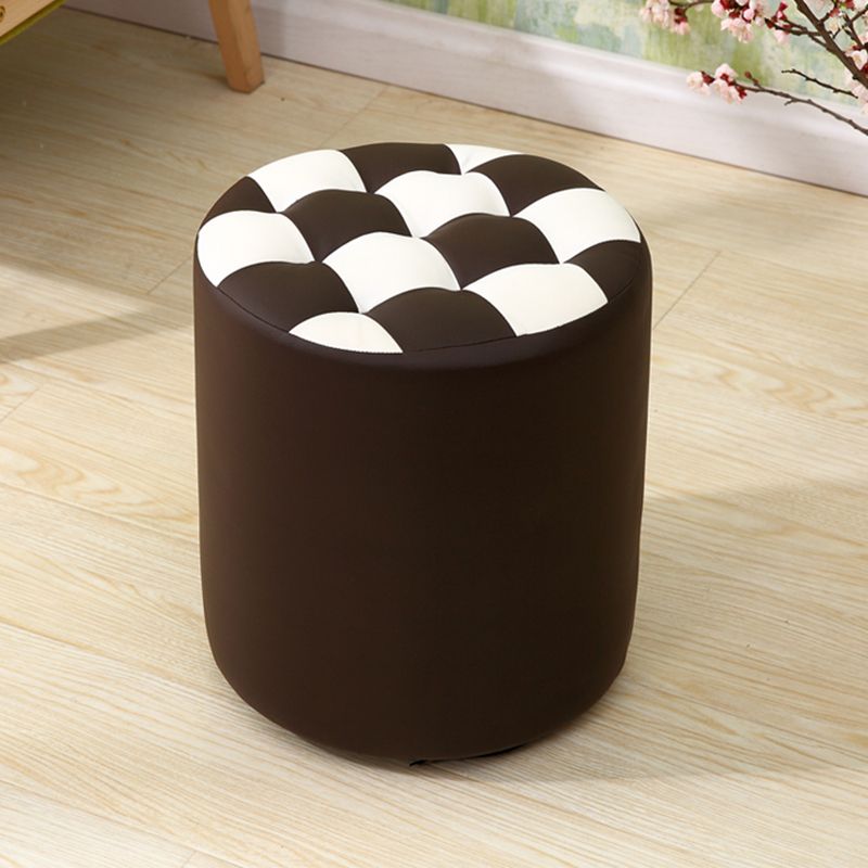 Ottoman Round Faux Leather Plaid Print Modern Tufted Tufted Ottoman