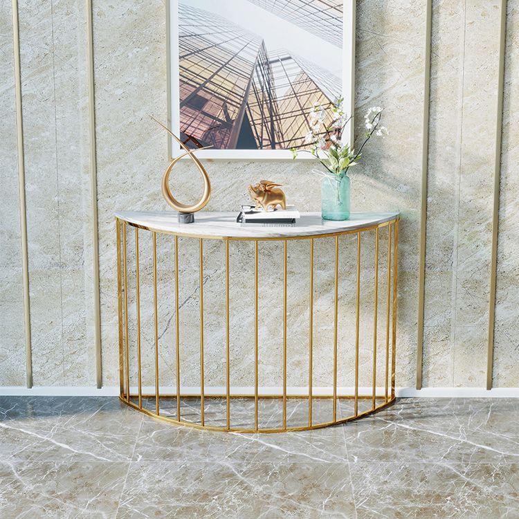 Contemporary Marble Console Accent Table Half Moon Iron End Table for Hall