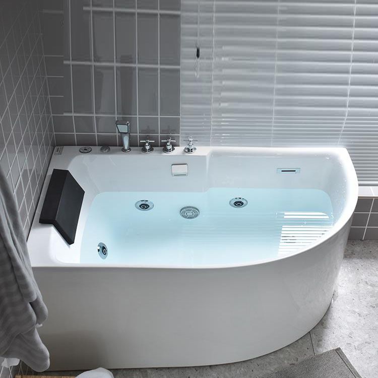 Modern Corner Acrylic Bathtub Back to Wall Bathtub with Drain and Massage Device