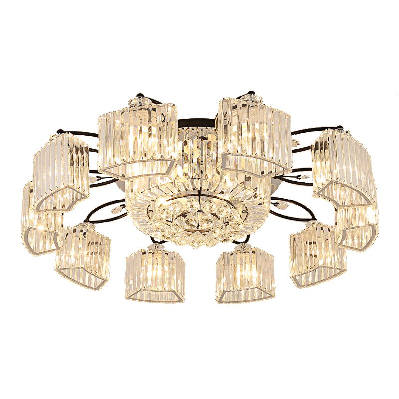 Contemporary Geometric Flush Light Fixture Crystal Flushmount Lighting in Black