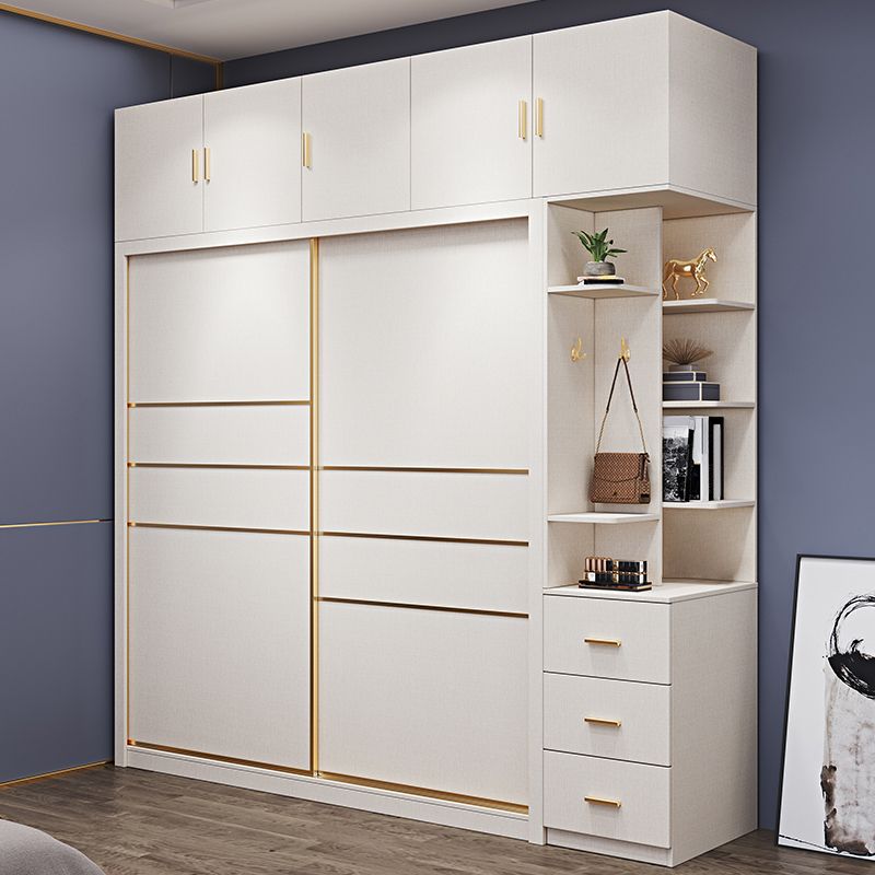 Modern Sliding Door Wardrobe for Bedroom White Cabinet with Drawers