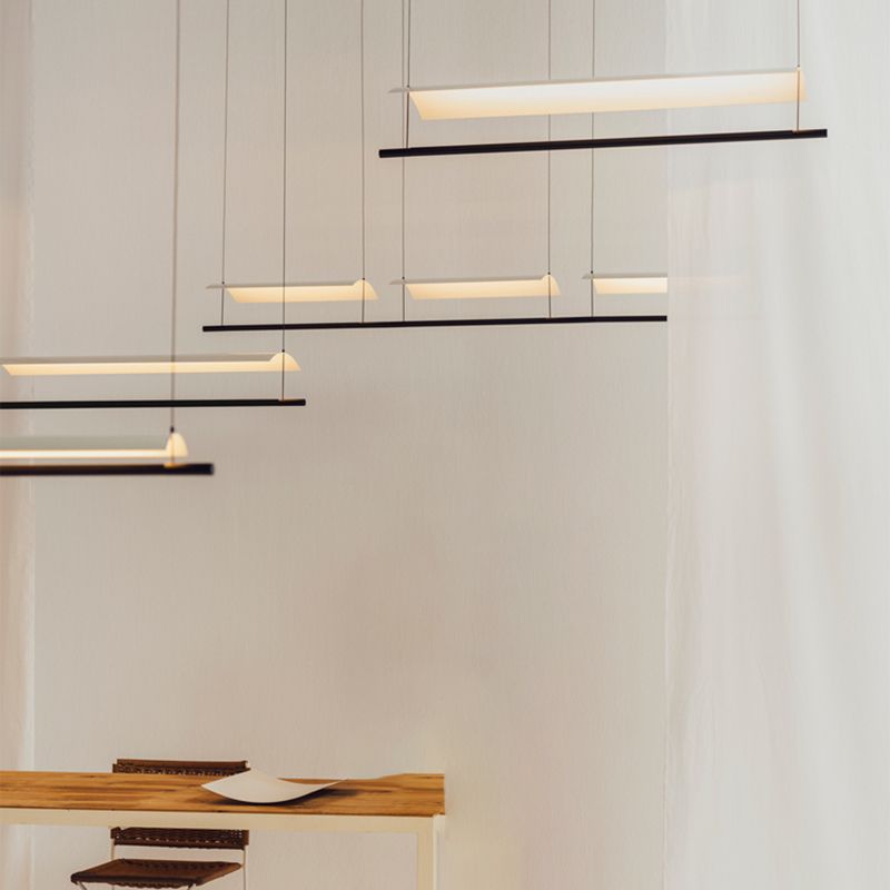 Black and White Kitchen Island Fixture Linear Modern Iron Pendant Light