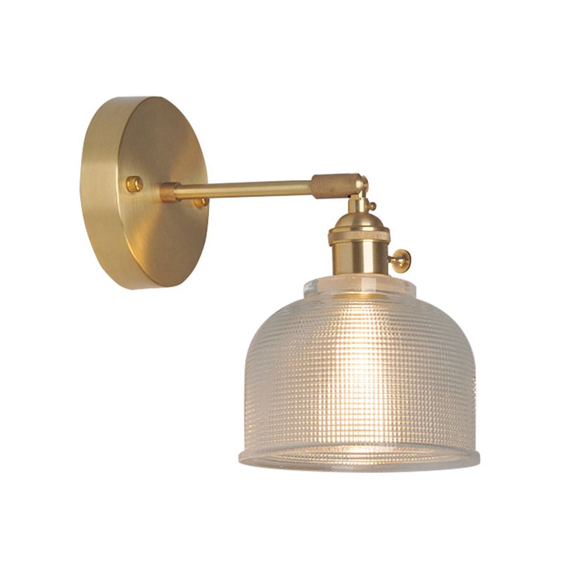 Iron Brass Finish Wall Reading Light Swing Arm 1-Light Industrial Wall Mounted Lamp with Blossom/Bowl Clear Glass Shade