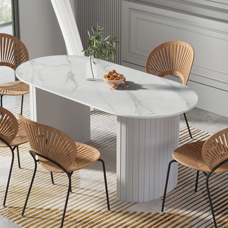 Table blanche supérieure en pierre frittée pour table de cuisine moderne de restaurant avec double piédestal