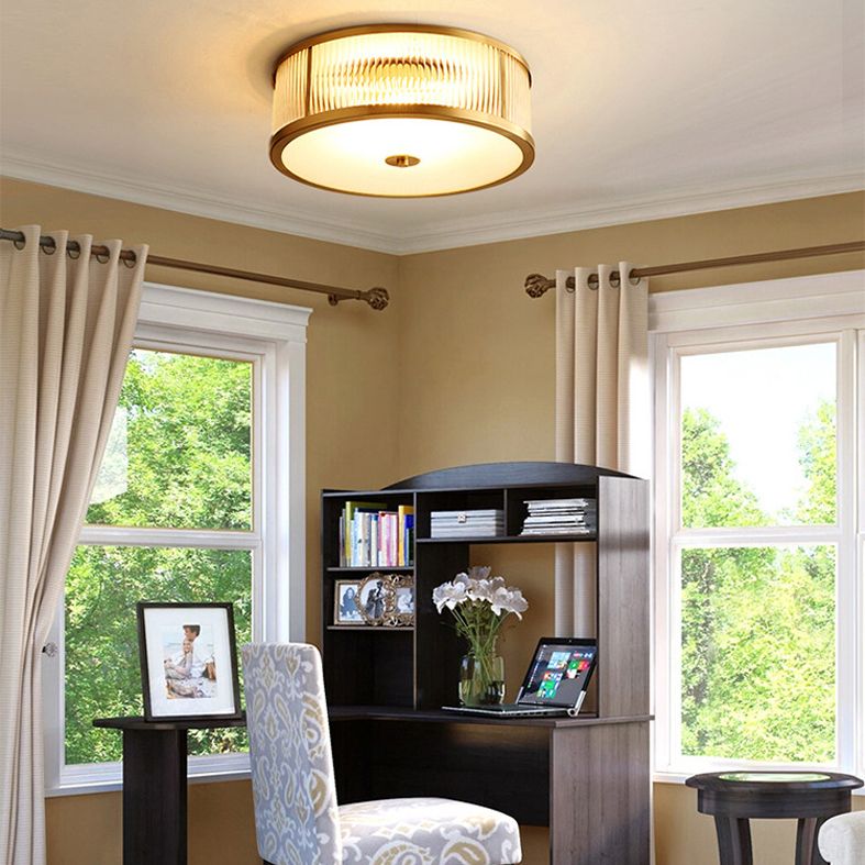 Verre transparent Tambour Flush Ceiling Fixtures Simplistic Bedroom Flush Mount Ceiling Light Fixtures
