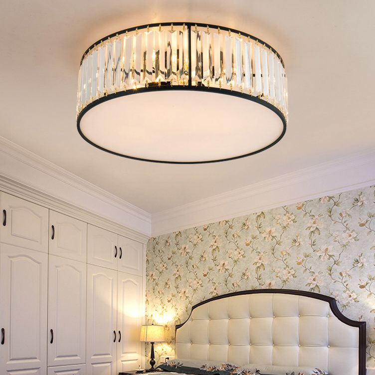 Modern Home Decor Drum Shape Flush Crystal Ceiling Lights for Sitting Room