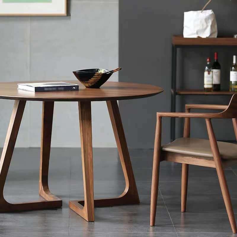 Modern Rubber Wood Table for Restaurant Dining Table with Double Wood Pedestal