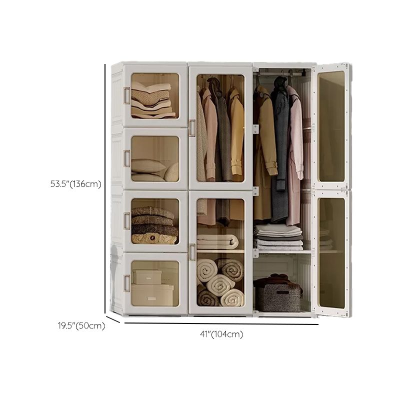 White Foldable Plastic Wardrobe Freestanding Wardrobe with Shelves