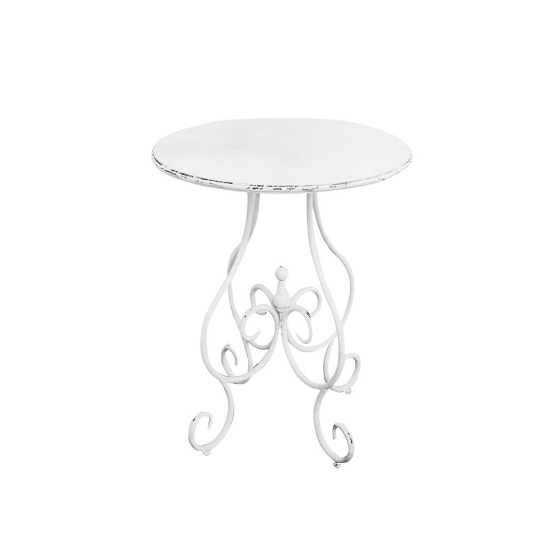 French Country Metal Side Table White Round Outdoor Patio Table