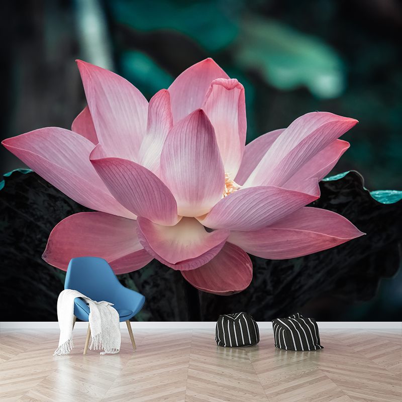 Pink Lotus Flower Photo Removable Wall Mural Modern Style Wall Covering for Stairway