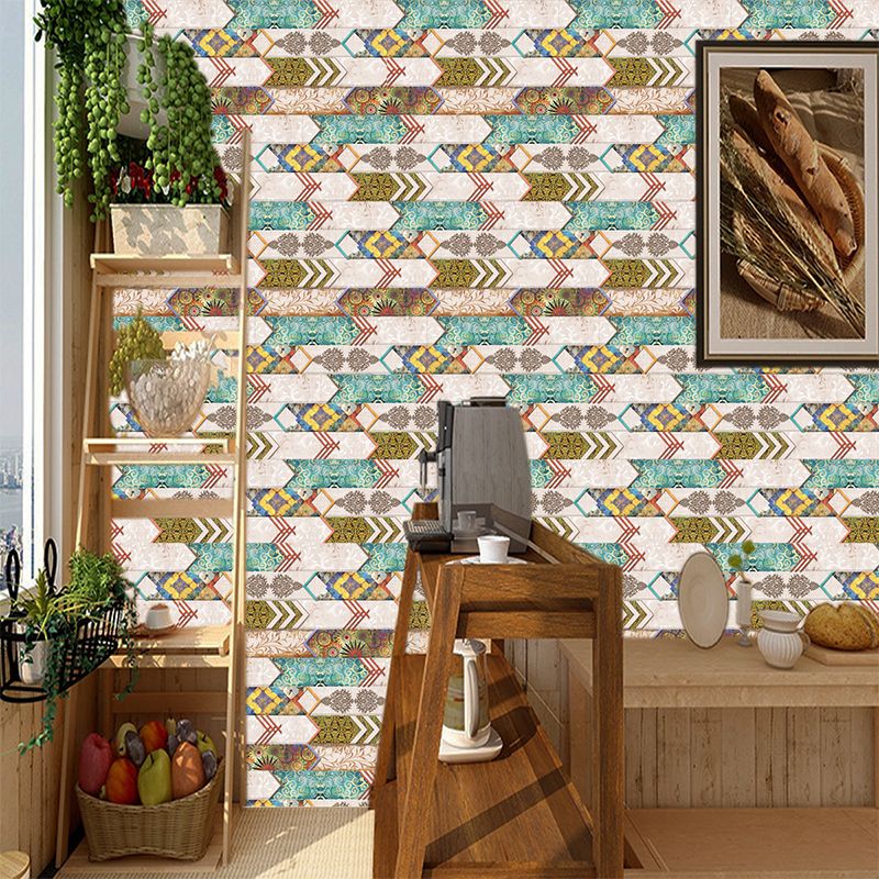 Herringbone Adhesive Wallpaper Panels Vintage Exotic Tiles Wall Covering in Brown, 11' x 7.5"
