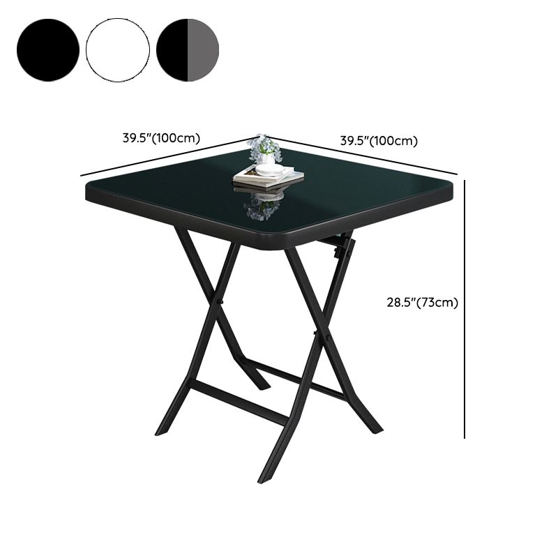 Glass Foldable Dining Table for 2 Person with Black Metal Base