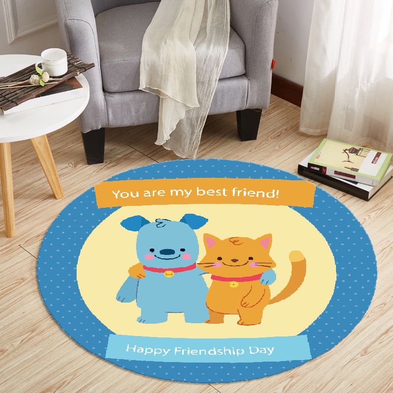 Modern Cartoon Print Rug Multi-Color Polyster Area Rug Anti-Slip Backing Machine Washable Carpet for Kids Room