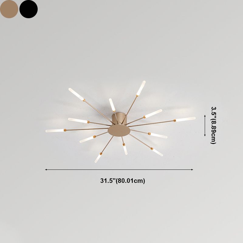 Modern Minimalist LED Semi Flush Mount Lacquered Iron Linear Ceiling Light with Acrylic Shade