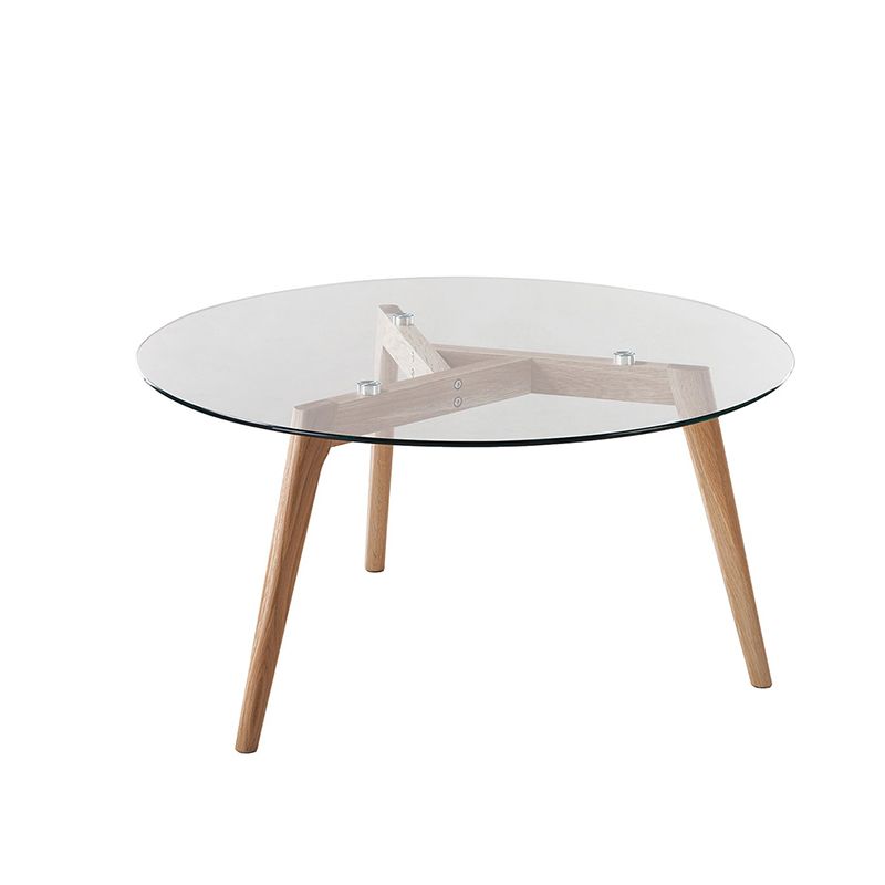 13.7/17.7"H Wooden Base 3 Legs Glass Top Round Coffee Table for Apartment