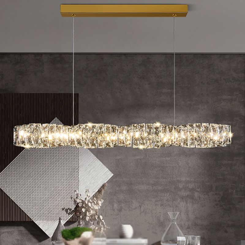 LED Crystal Ceiling Pendant Fixture Cylinder Kitchen Island Light in Gold / Sliver