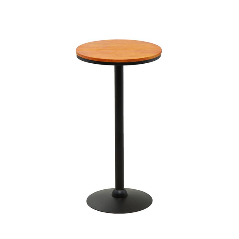 Industrial Solid Wood Bar Table Brown Bistro Table with Black Metal Pedestal