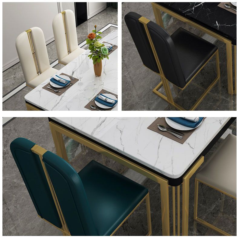 Glam -rechthoek vorm marmeren eettafel keuken standaard eettafel met 4 poten basis