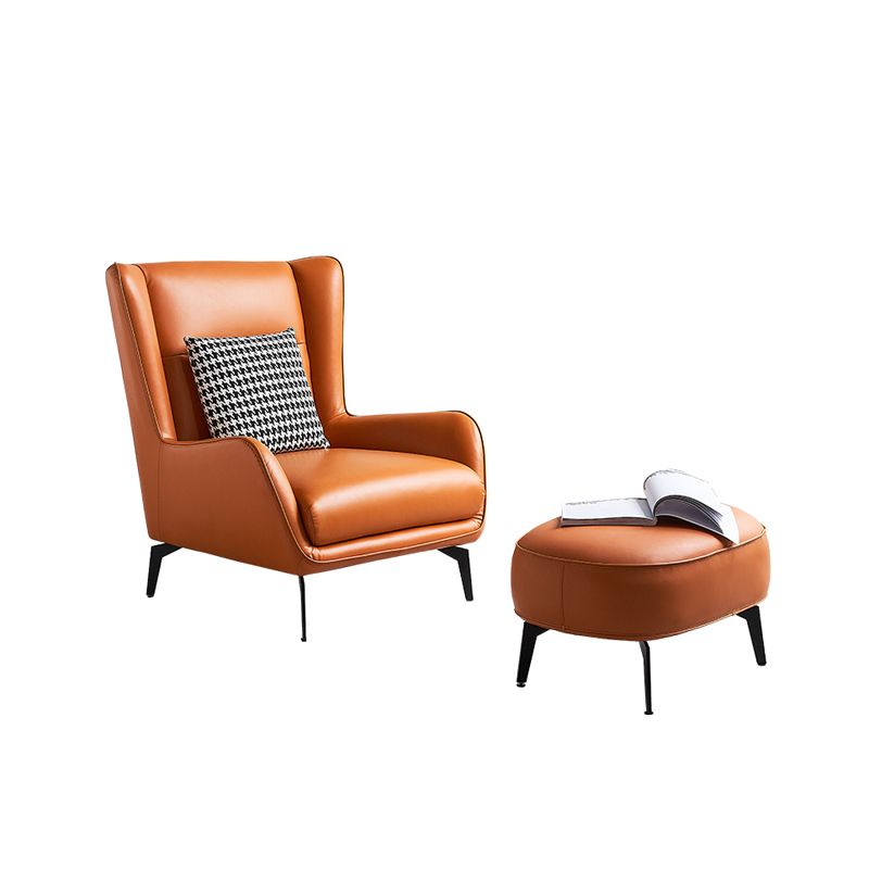 Genuine Leather Accent Chair 4 Legs Solid Color Room Chair for Living Room