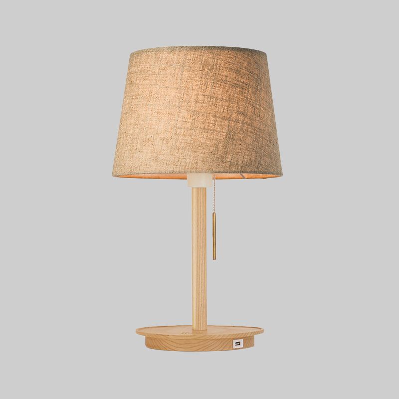 Stoff ausgestattet Task Light Moderne 1 Lampen Nachttischlampe in Flaxen mit Pull -Kette