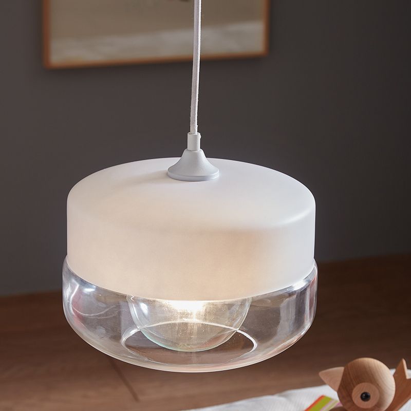 1 Head Bedroom Pendant Light Modern White Ceiling Suspension Lamp with Round Clear Glass Shade