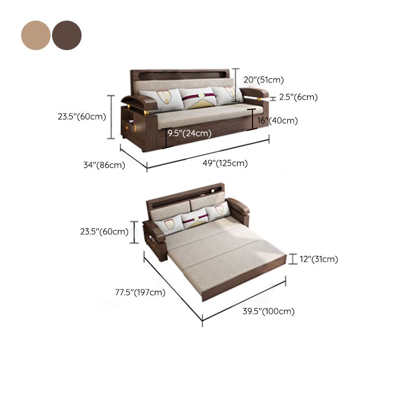 Glam Convertible Sofas Solid Wood Foldable Sleeper Sofa with Storage
