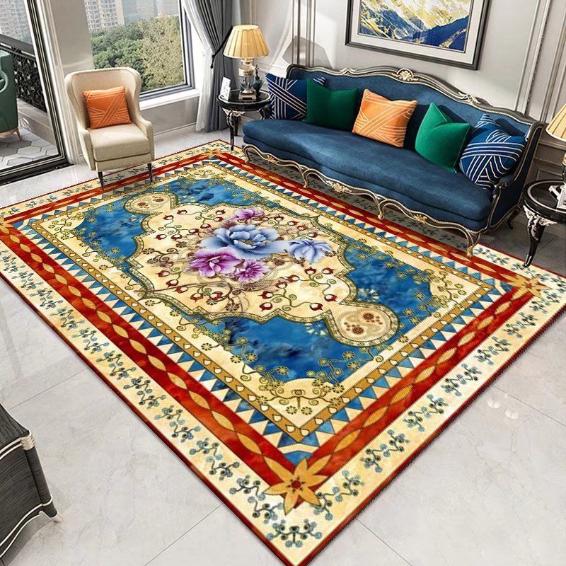 Classical European Rug Medallion Print Carpet Polyester Stain Resistant Rug for Home Decor