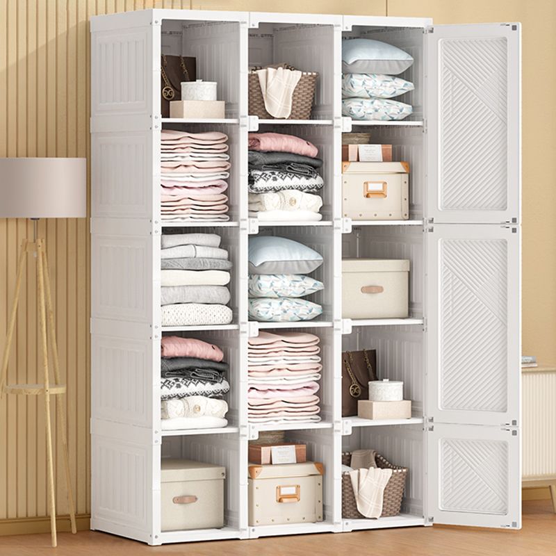 White Freestanding Plastic Wardrobe Foldable Wardrobe with Shelves