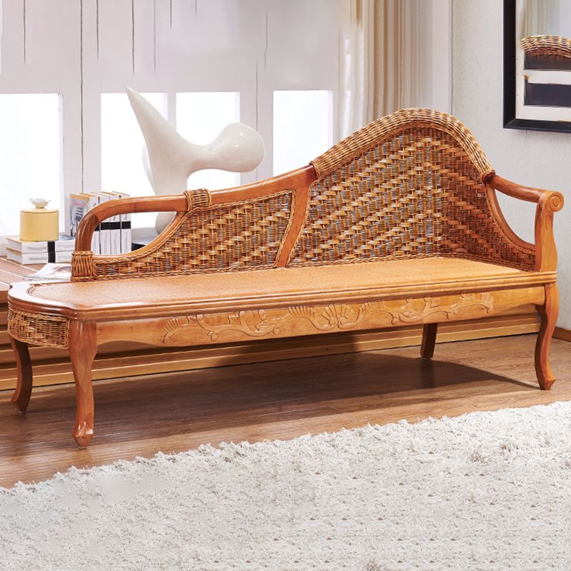 Traditional Rattan Chaise Lounge with Pillow and Arm Floral Lounge Chair for Living Room