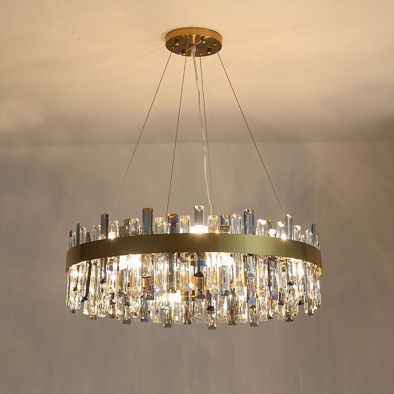 Round Shape Hanging Lights Crystal Modern Chandelier in Gold for Living Room