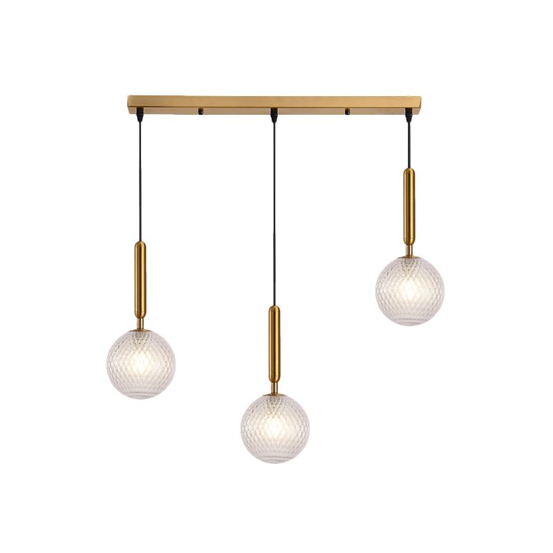 Moderne Modo hängende helle klare Gitterglas 3-Kopf-Esszimmer Cluster-Anhängerlampe in Messing, 6 "/8" breit