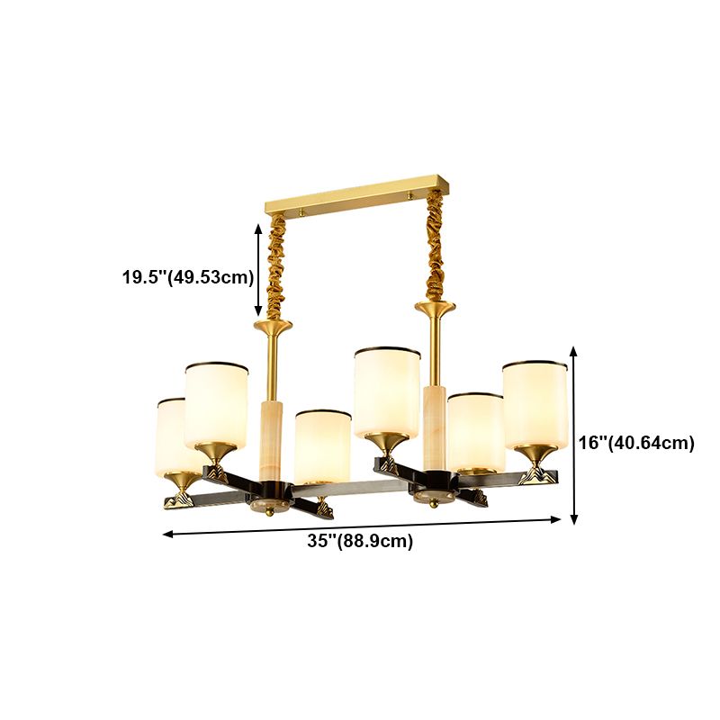 Modern Style Cylindrical Shape Island Lights White Glass 6-light Pendant Lights in Gold