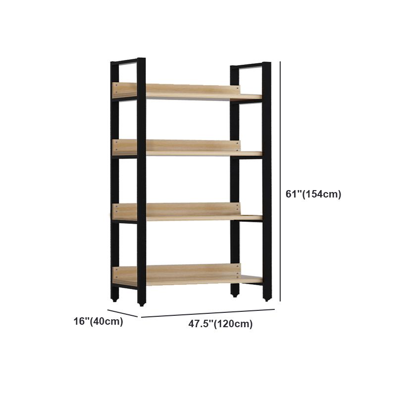 Vertical Industrial Etagere Bookshelf Steel Frame Solid Wood Shelf Bookshelf