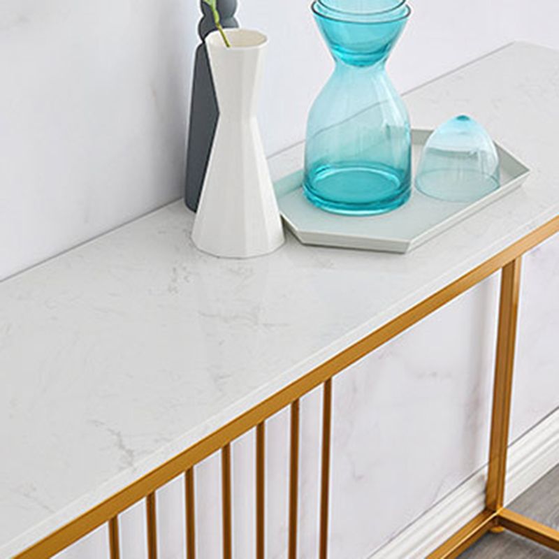 Glam Console Accent Table Antique Finish Sofa Console Table in Marble
