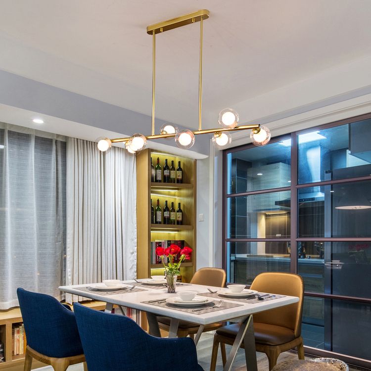 Modern Metal Ceiling Light Linear Shape Island Light with Glass Shade in Black and Gold