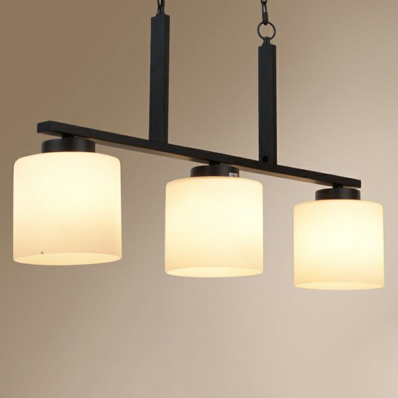 3 Heads Cylindrical Island Lighting Minimalist Opal Frosted Glass Hanging Light Fixture