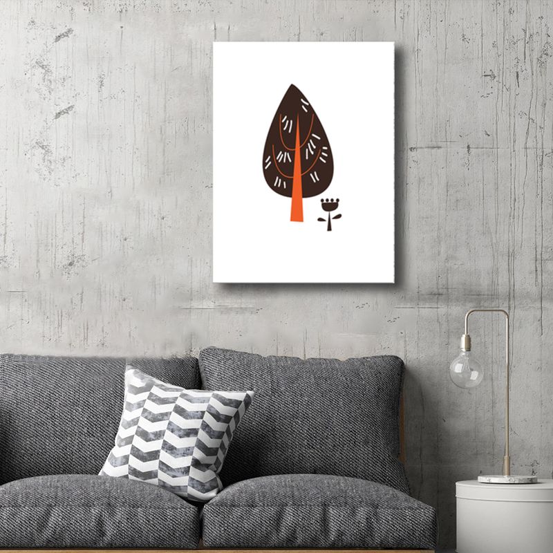 Scandinavian Style Upright Tree Canvas Print Botanical View Wall Art Decor in Brown