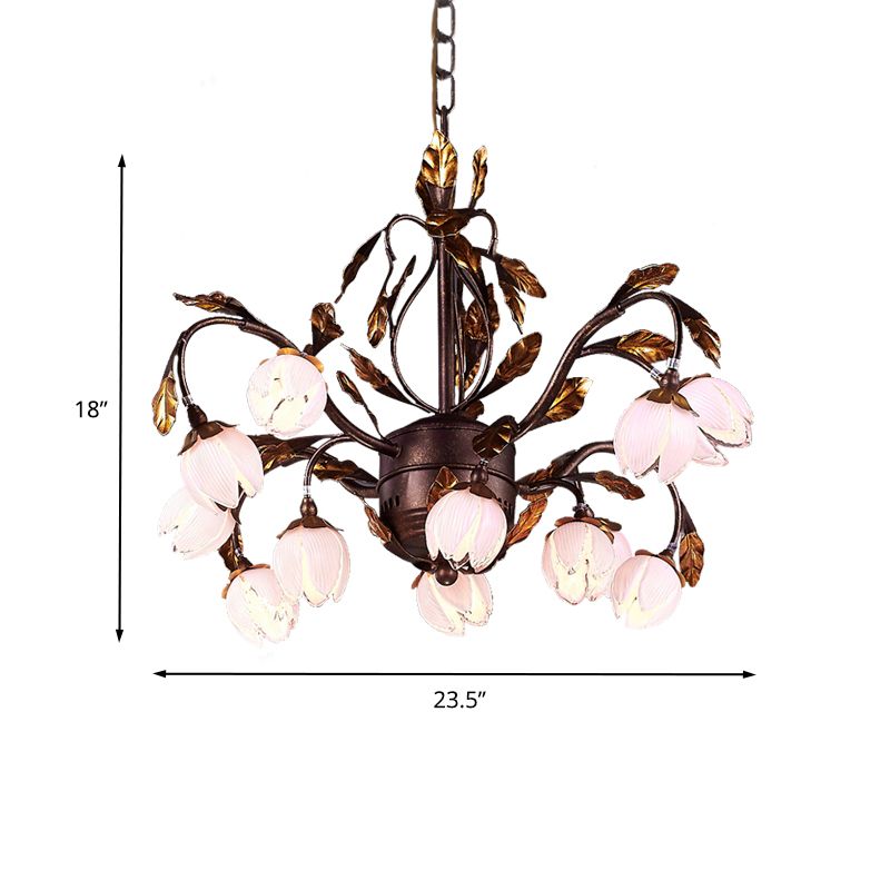 Purple Glass Blossom Chandelier Country Style 12 Heads Dining Room Pendant Light Fixture in Brown