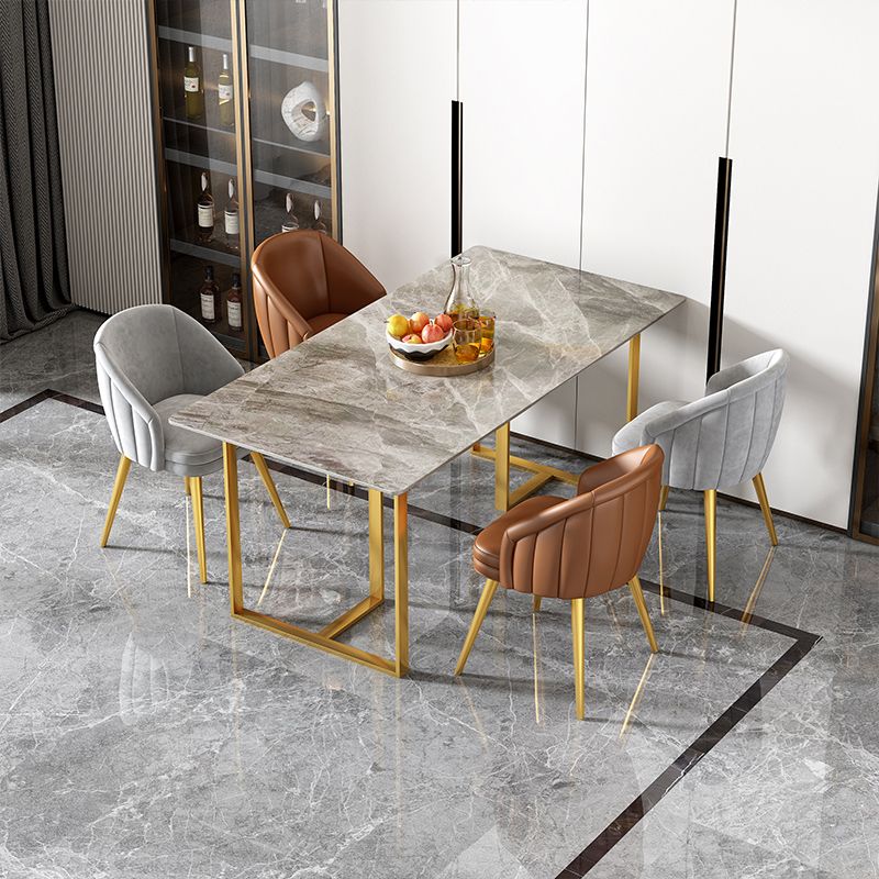 1/4/5 Pieces Luxury Rectangle Dining Set Sintered Stone Dining Table with Leather Chairs