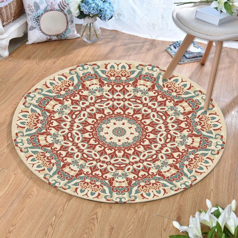Ethnic Multi Colored Print Rug Polyester Persian Rug Stain Resistant Machine Washable Anti-Slip Backing Rug for Sitting Room