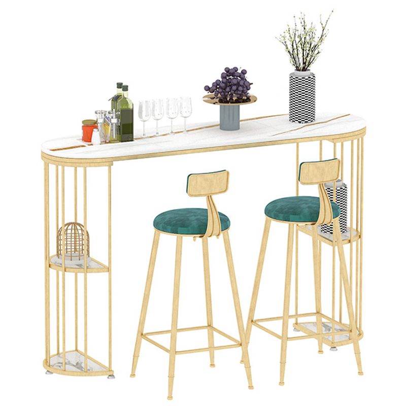 Gold Metal Pub Table Stone Top Industrial Bar Table with Storages