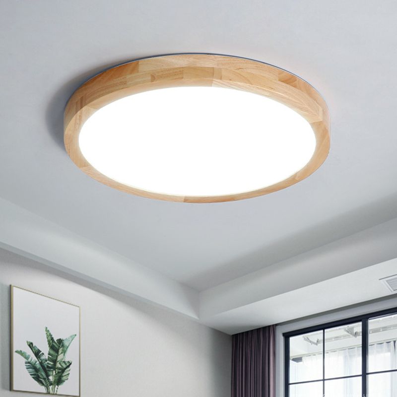 15"/19"/23,5" W LED salon plafond verzonken modernistische beige inbouwlamp met cirkelvormige houten kap