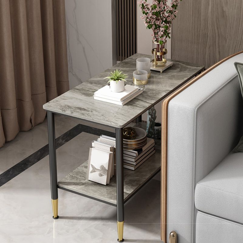 Rectangular Stone 4 Legs Side Table 21.65 Inch Tall One-Shelf End Table