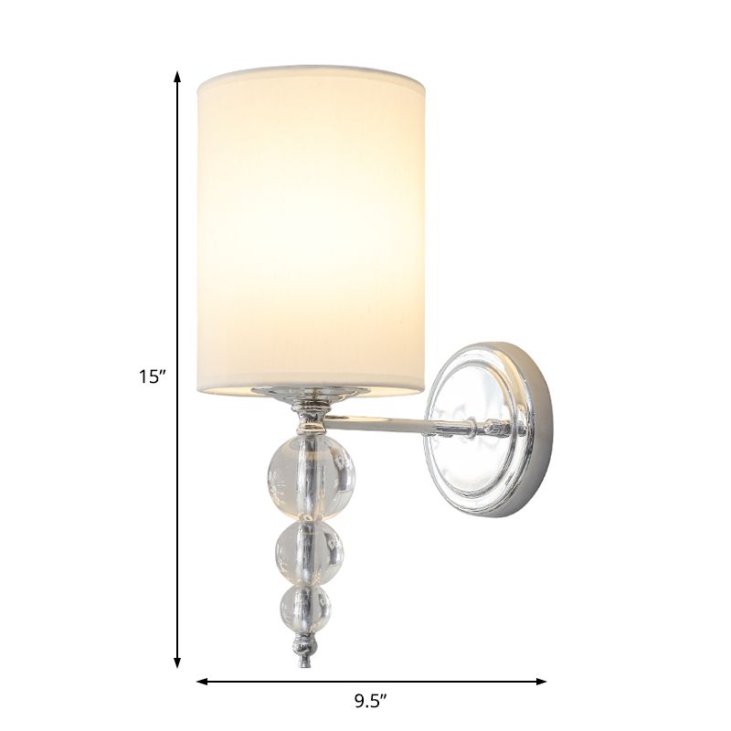 1 Cylindre Cylindre Moucle murale lumière tissu moderne et lampe murale en métal avec déco de boule de cristal transparent en chrome