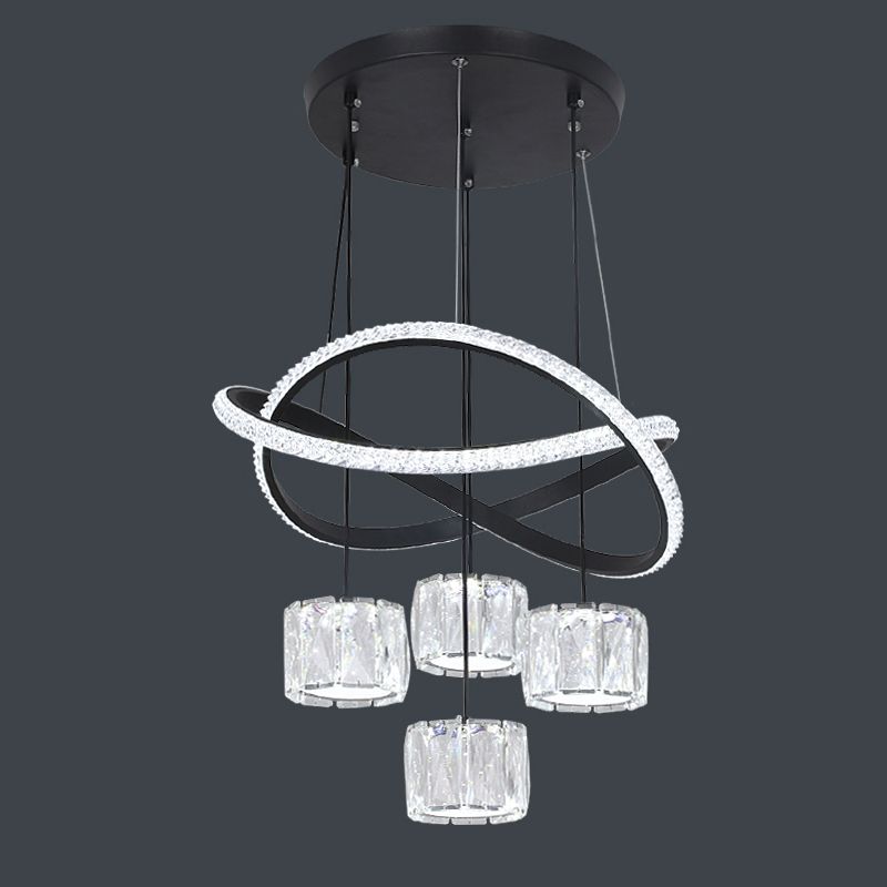 Cilindrische kristallen suspensielamp eigentijdse zwarte led plafond hanger voor eetkamer