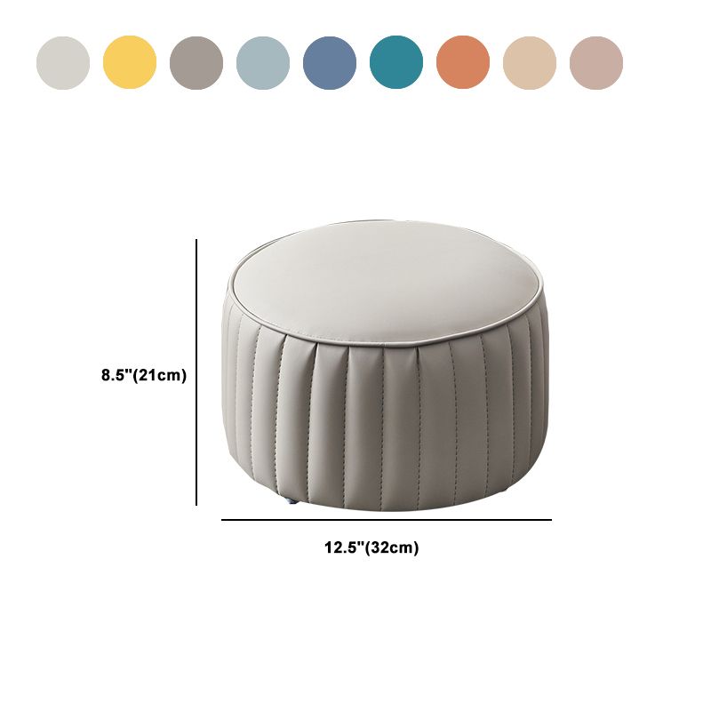 Modern Faux Leather Ottoman Solid Color Round Pouf Ottoman for Living Room