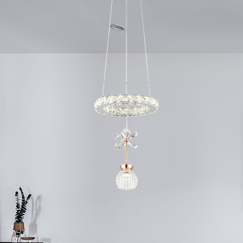 Moderne 1/3/5 Köpfe Kronleuchter Anhänger Leichter Chromkreis/Zahnrad Hanging Light Kit mit Verleumdungskristallschatten