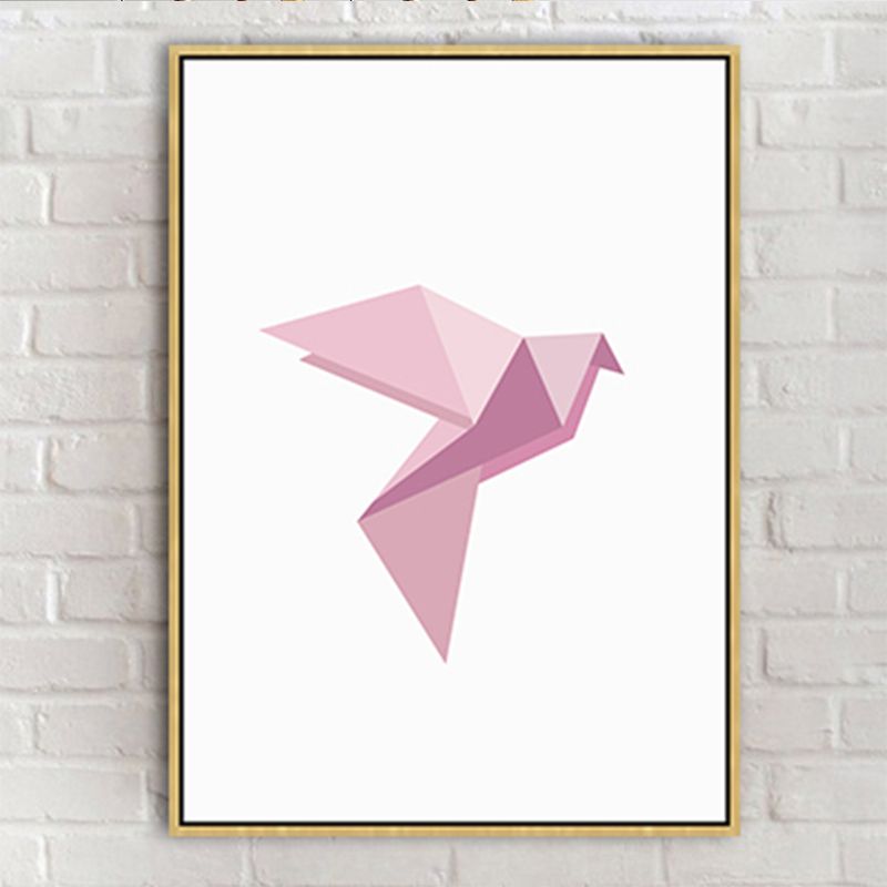 Pink Paper Bird Art Print Geometric Minimalist Textured Canvas for House Interior